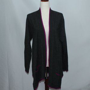 EUC Heather Dark Grey w/Magenta Edges Open Front Drape Cardigan Size XL